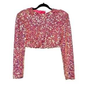 MABLE Sequin Crop Top Women Size S Pink Iridescent Party Y2K Coquette NYE Glam